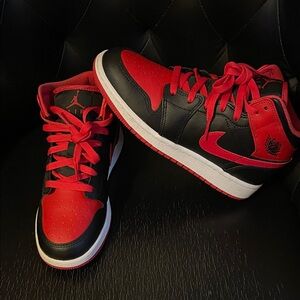Jordan 1 mid Kids Red and Black High-Top Sneakers New Without Box